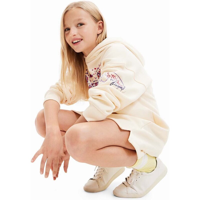 Dětské bavlněné šaty Desigual x Disney bílá barva, mini, oversize