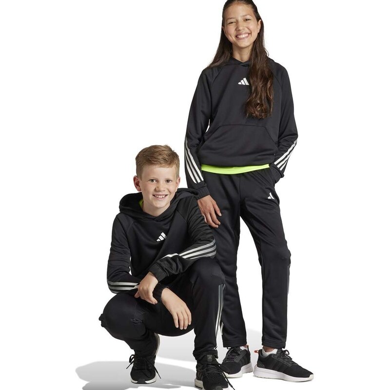 Dětská mikina adidas černá barva, s kapucí, s potiskem