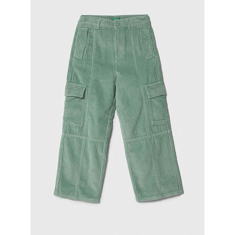 Dětské manšestrové kalhoty United Colors of Benetton zelená barva