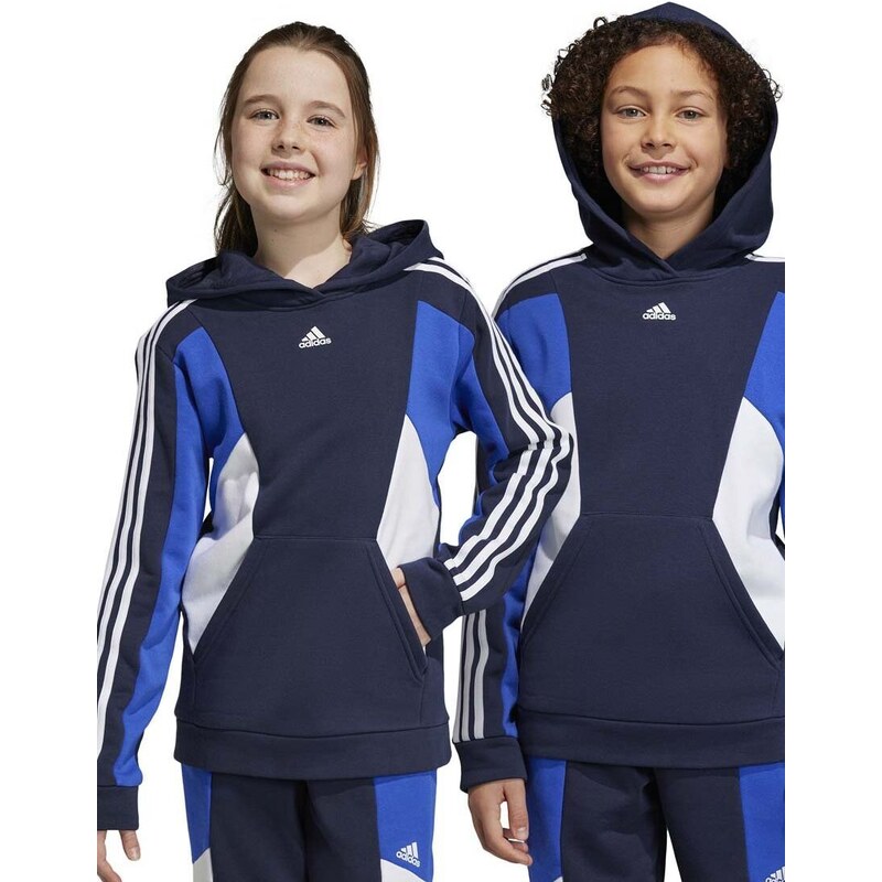 Dětská mikina adidas U 3S CB HOODIE tmavomodrá barva, s kapucí, vzorovaná