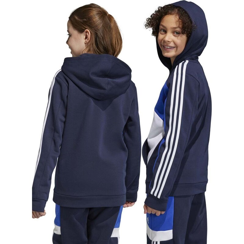 Dětská mikina adidas U 3S CB HOODIE tmavomodrá barva, s kapucí, vzorovaná