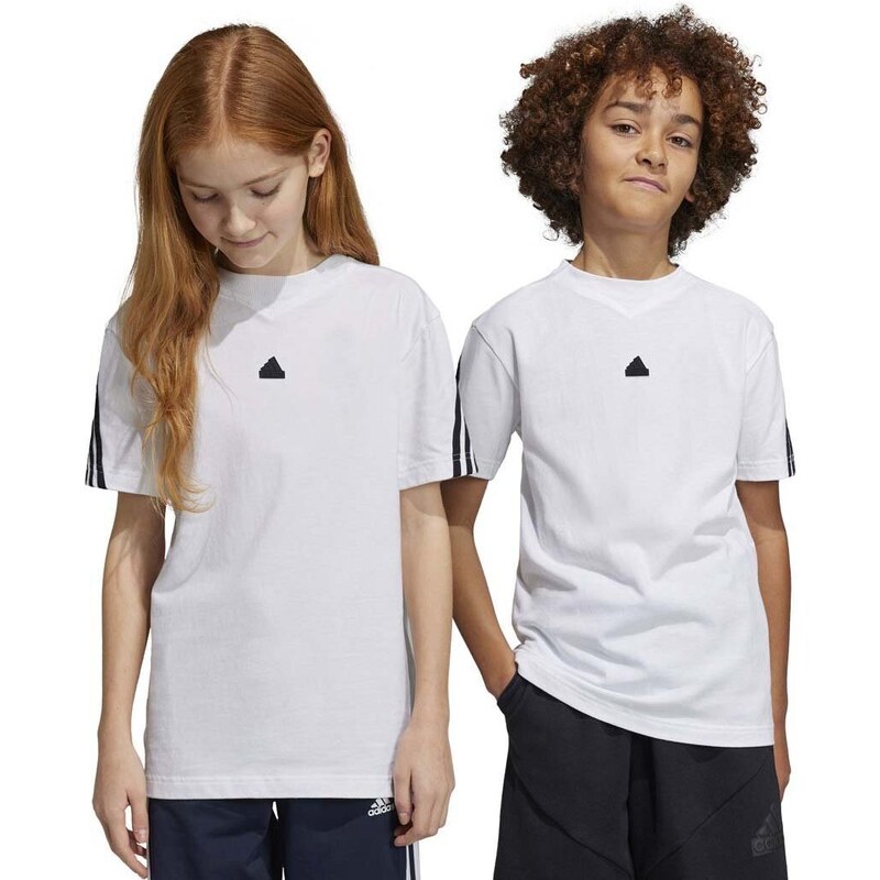 Dětské bavlněné tričko adidas U FI 3S bílá barva, s aplikací - GLAMI.cz