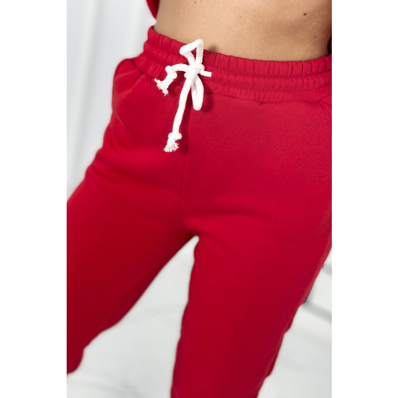 Kesi Zateplený bavlněný komplet, mikina s výšivkou + kalhoty červené
