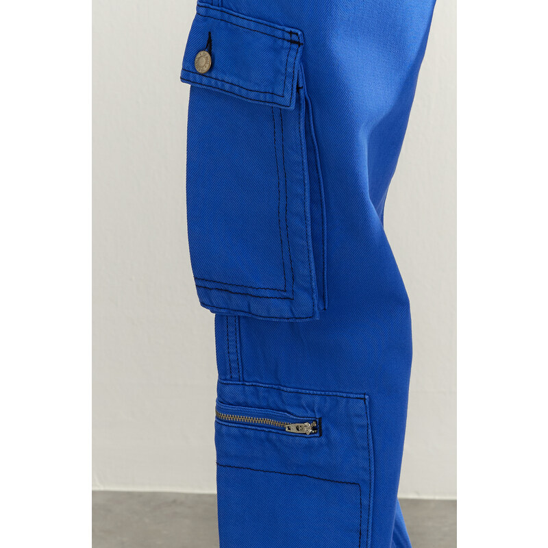 Trendyol Limitovaná edice Saks Cargo Pocket Vysoký pas Široké nohavice Džíny