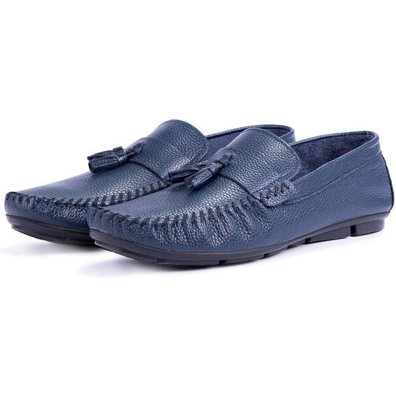 Ducavelli Noble Genuine Leather Men's Casual Shoes, Roque Loafers Navy Blue.