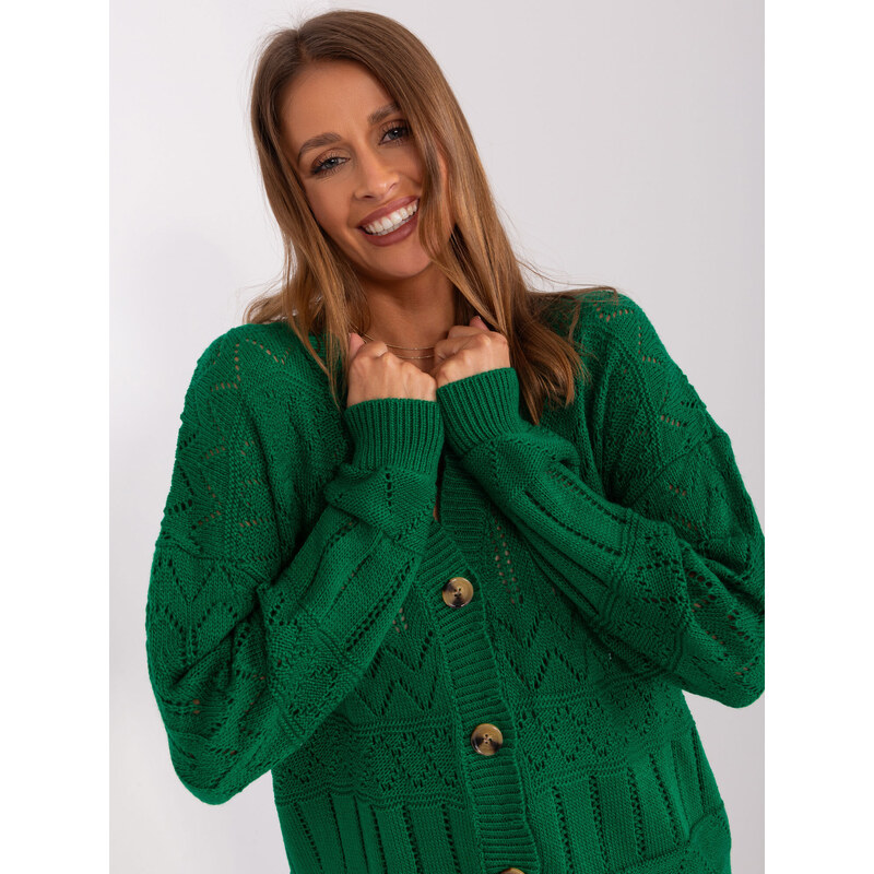 Fashionhunters Tmavě zelený dámský svetr na knoflíky