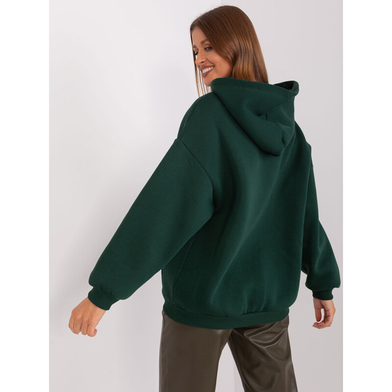 Fashionhunters Tmavě zelená zateplená klokaní mikina s kapucí