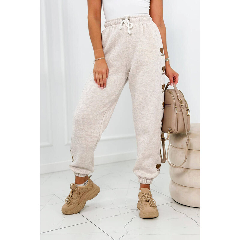 K-Fashion Bavlněné kalhoty Amour béžová melanž 86577047