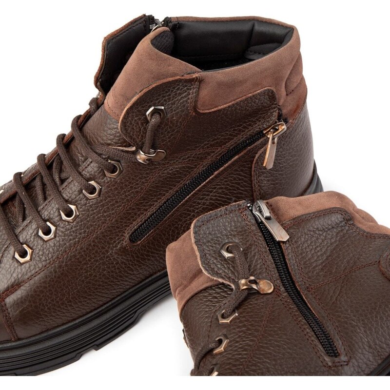 Ducavelli Ankle Genuine Leather Lace-up Rubber Sole Men's Boots, Zippered Boots.
