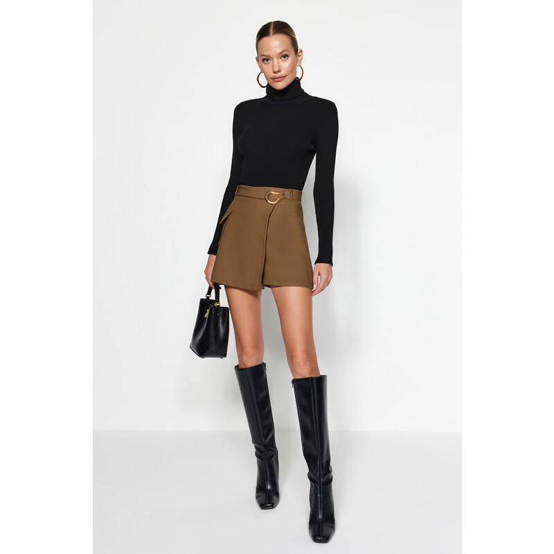 Trendyol Khaki Accessorized Woven Short Skirt