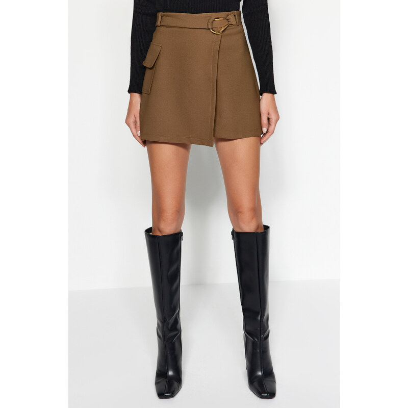 Trendyol Khaki Accessorized Woven Short Skirt