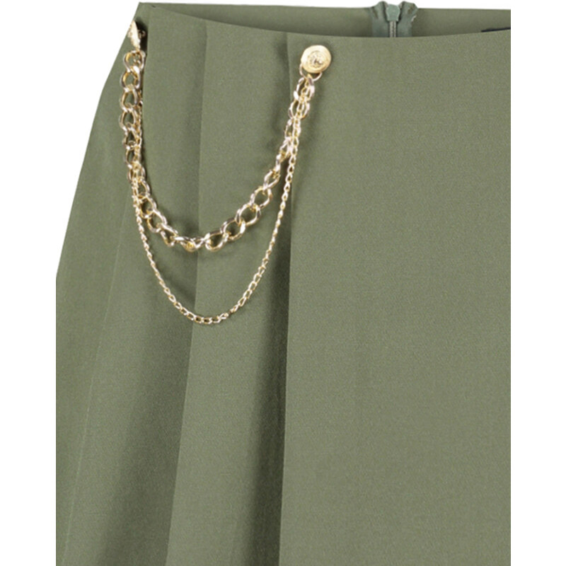 Trendyol Dark Khaki Chain and Pleat Detailed Woven Shorts Skirt