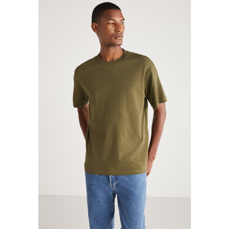 GRIMELANGE Curtıs Men's Comfort Fit Thick Textured Recycle 100% Cotton T-shirt