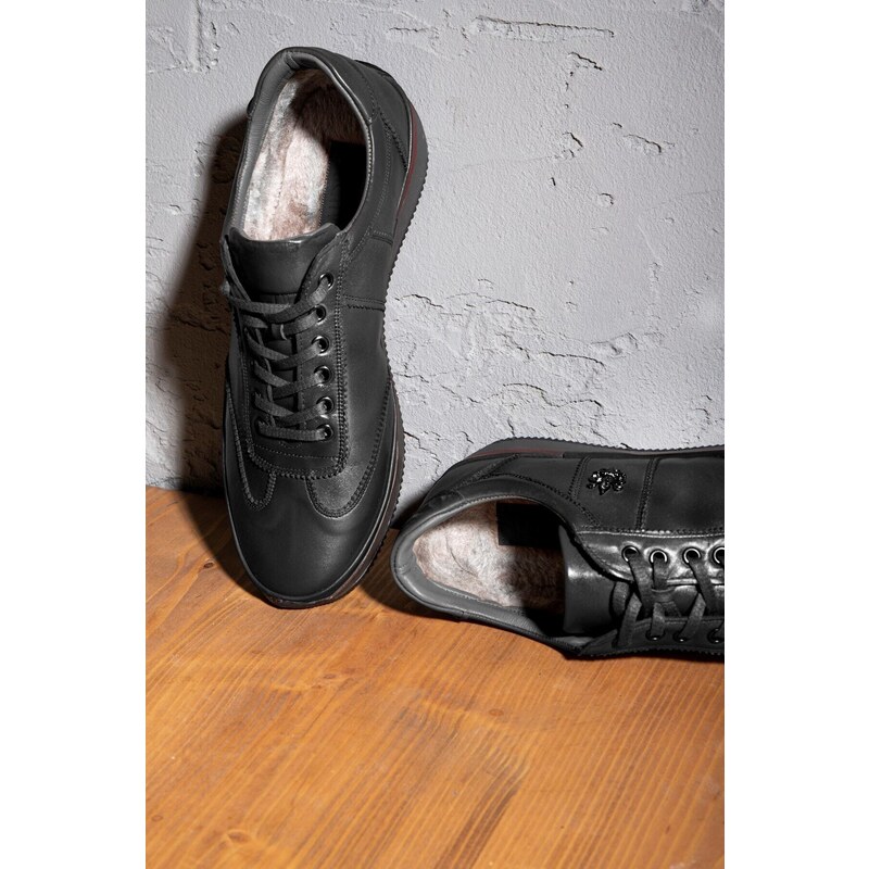 Ducavelli Reale Genuine Leather Men's Casual Shoes, Shearling Insole, Winter Shearling Shoes.