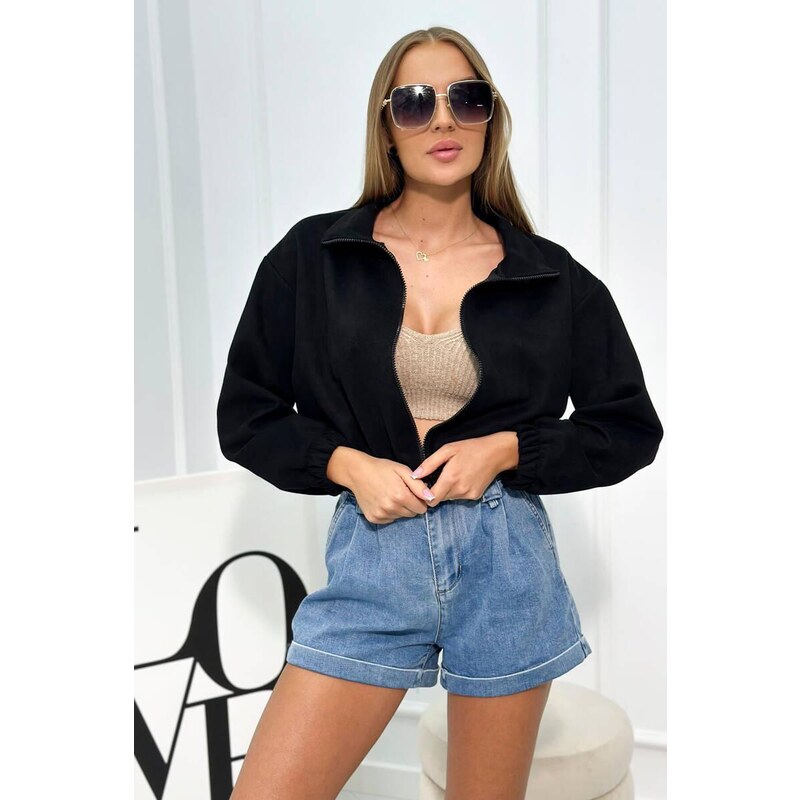 MladaModa Semišová mikina na zip model 69521 černá
