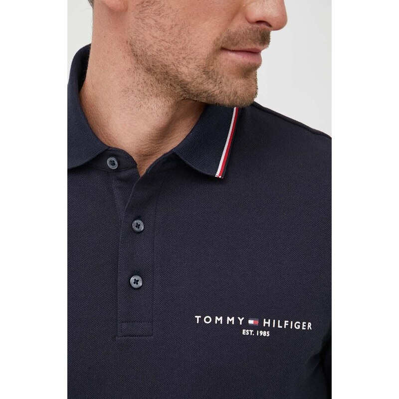 Tričko s dlouhým rukávem Tommy Hilfiger tmavomodrá barva, s potiskem