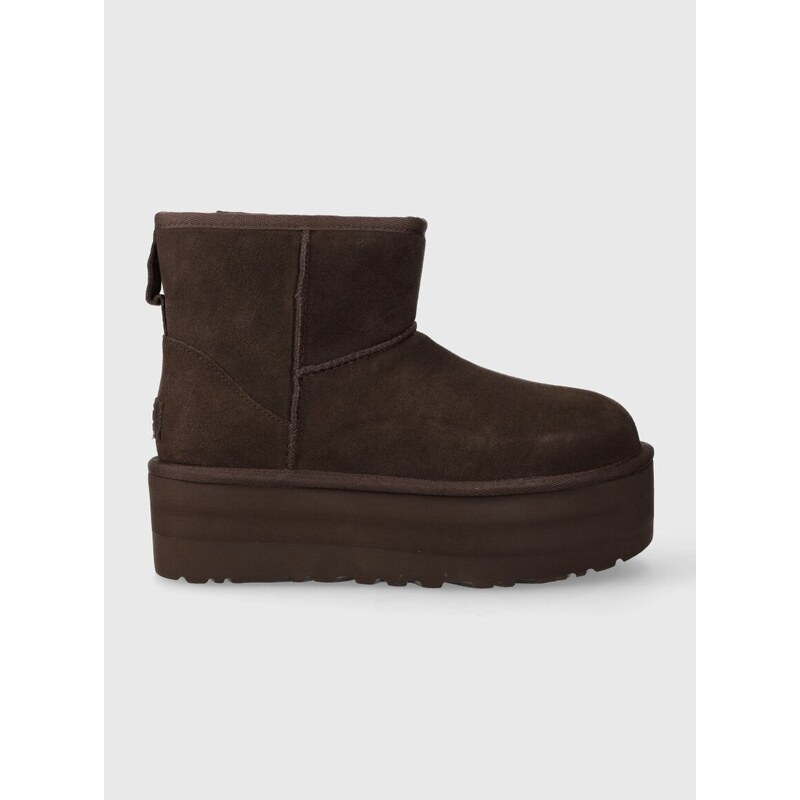 Semišové sněhule UGG Classic Mini Platform hnědá barva, 1134991