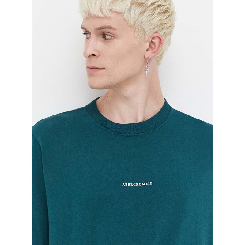 Bavlněné tričko Abercrombie & Fitch zelená barva, s potiskem
