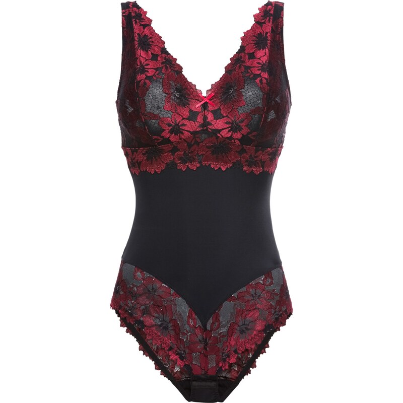 bonprix Body bez kostic, s květinovou krajkou černá Žena 114212231