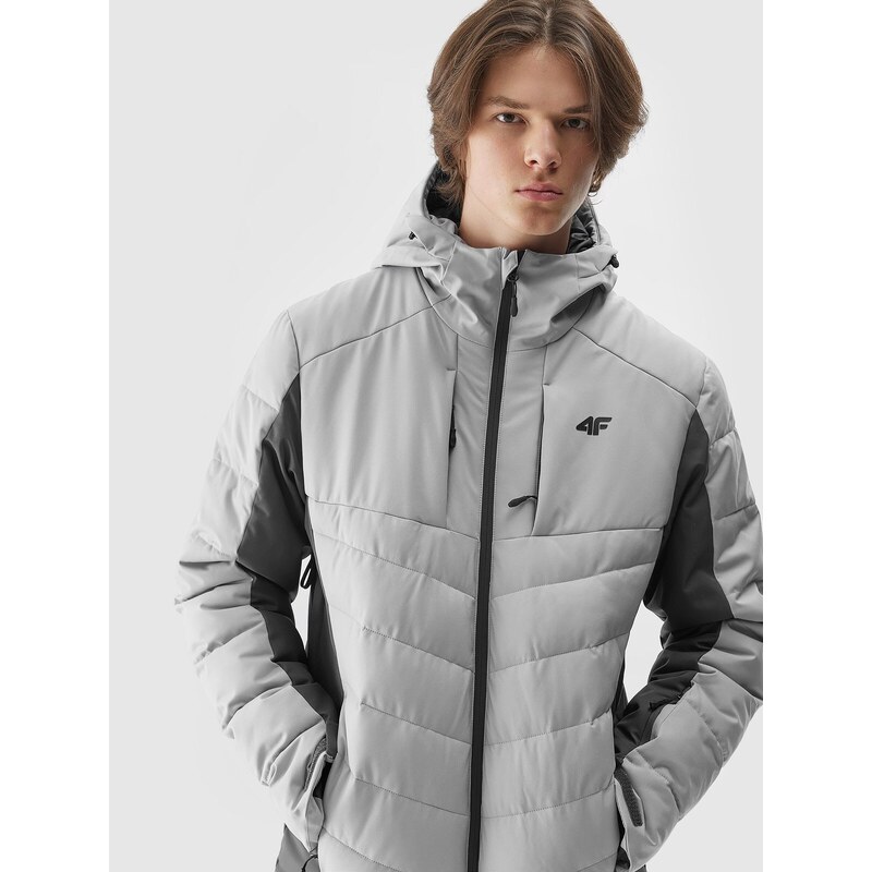 4F Pánská lyžařská péřová bunda se syntetickým peřím - šedá