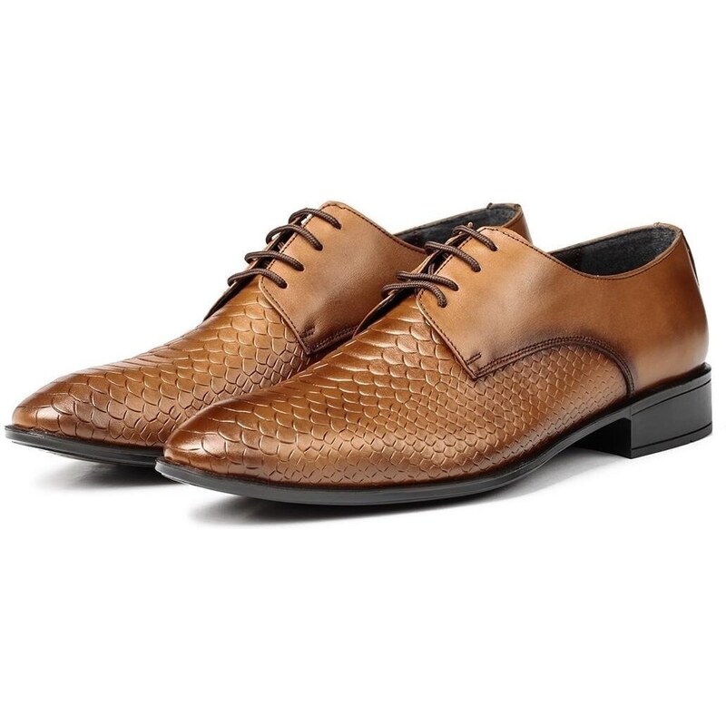 Ducavelli Croco Genuine Leather Men's Classic Shoes, Derby Classic Shoes, Lace-Up Classic Shoes.