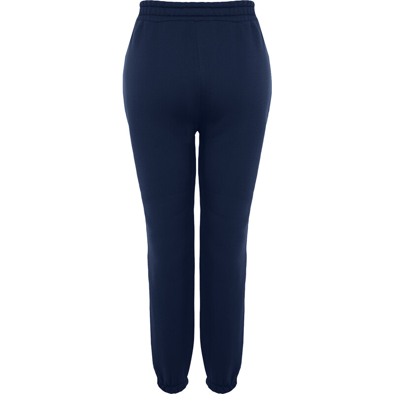 Trendyol Curve Navy Blue Tlusté fleecové pletené tepláky