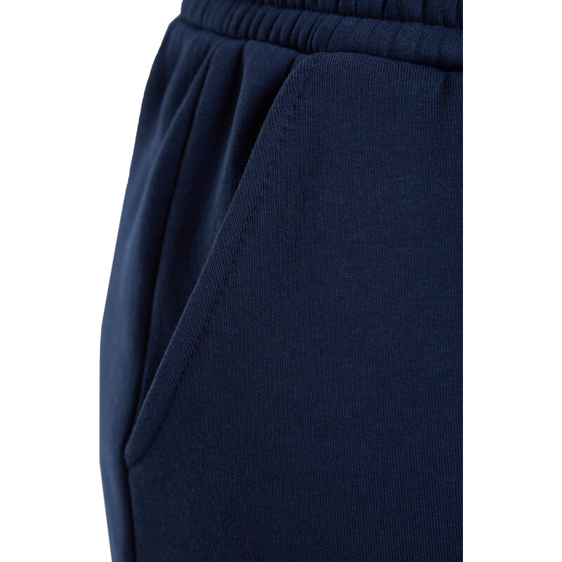 Trendyol Curve Navy Blue Tlusté fleecové pletené tepláky