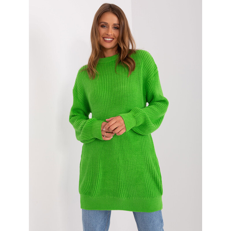 Fashionhunters Světle zelený dlouhý oversize dámský svetr