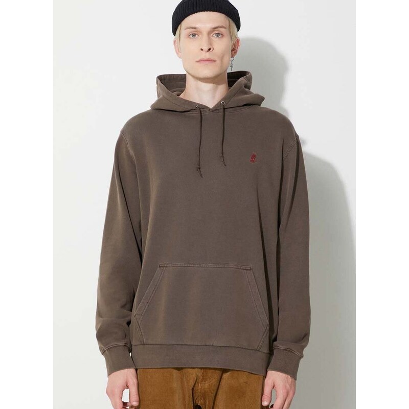 Bavlněná mikina Gramicci One Point Hooded Sweatshirt pánská, hnědá barva, s kapucí, hladká