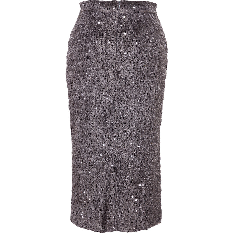 Trendyol Silver Fringed Sequin Midi Skirt