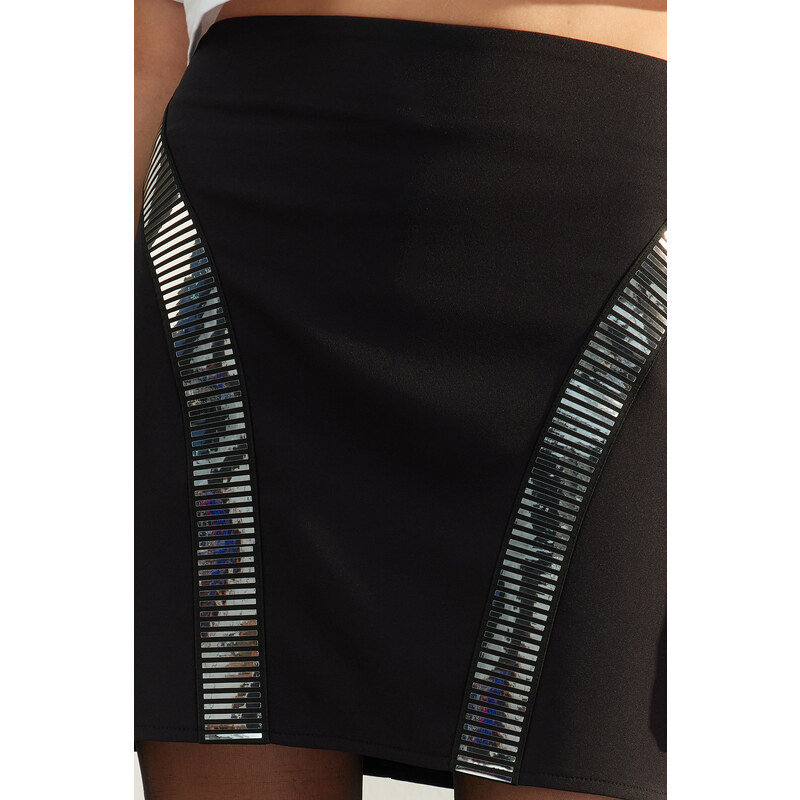 Trendyol Black Fitted Skirt with Shiny Stones