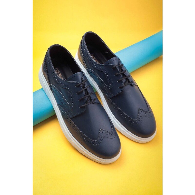 Ducavelli Night Genuine Leather Men's Casual Shoes, Summer Shoes, Lightweight Shoes, Lace-Up Leather Shoes.