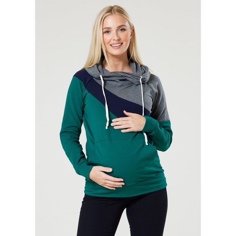 Těhotenská a kojící mikina 3v1 Sky zeleno šedá bavlněná