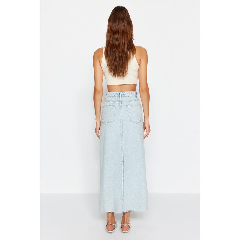 Trendyol Limited Edition Light Blue Asymmetrical Maxi Denim Skirt