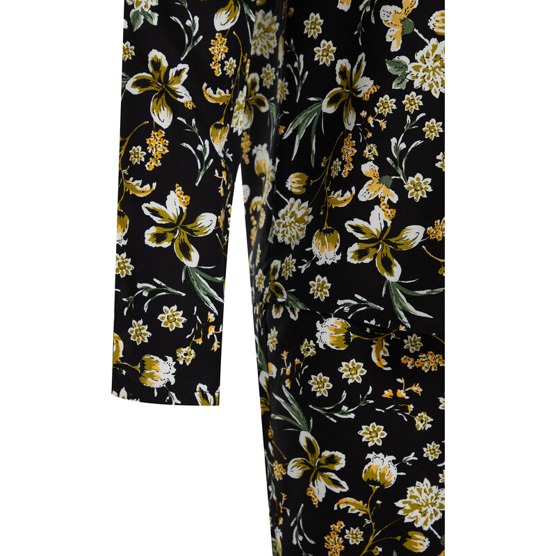 Trendyol Black Floral Pattern Viscose Shirt-Pants Woven Pajamas Set