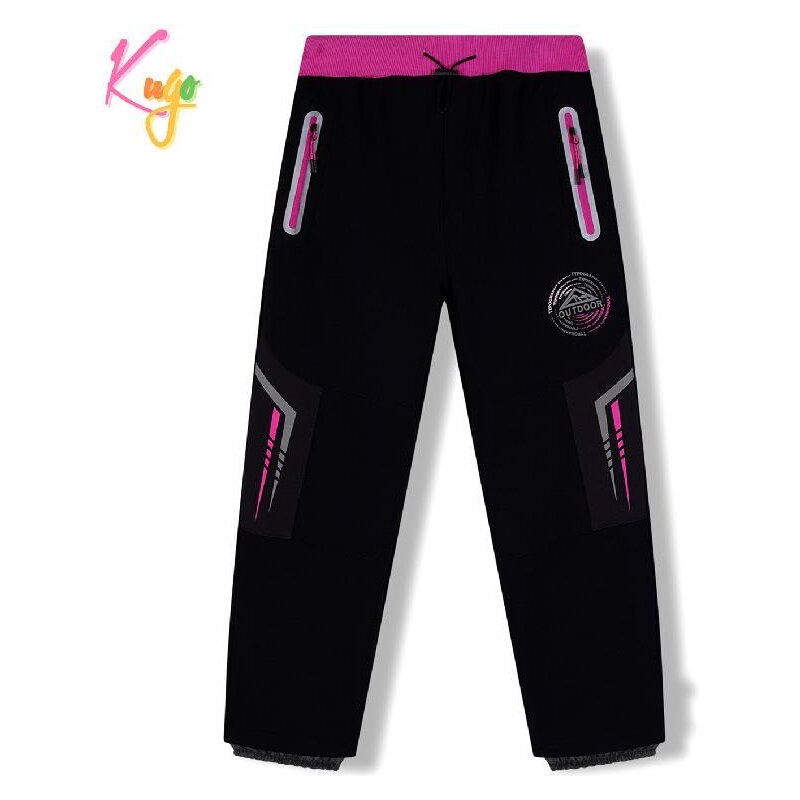 Dívčí softshellové kalhoty zateplené KUGO HK5621, černé / růžový pas