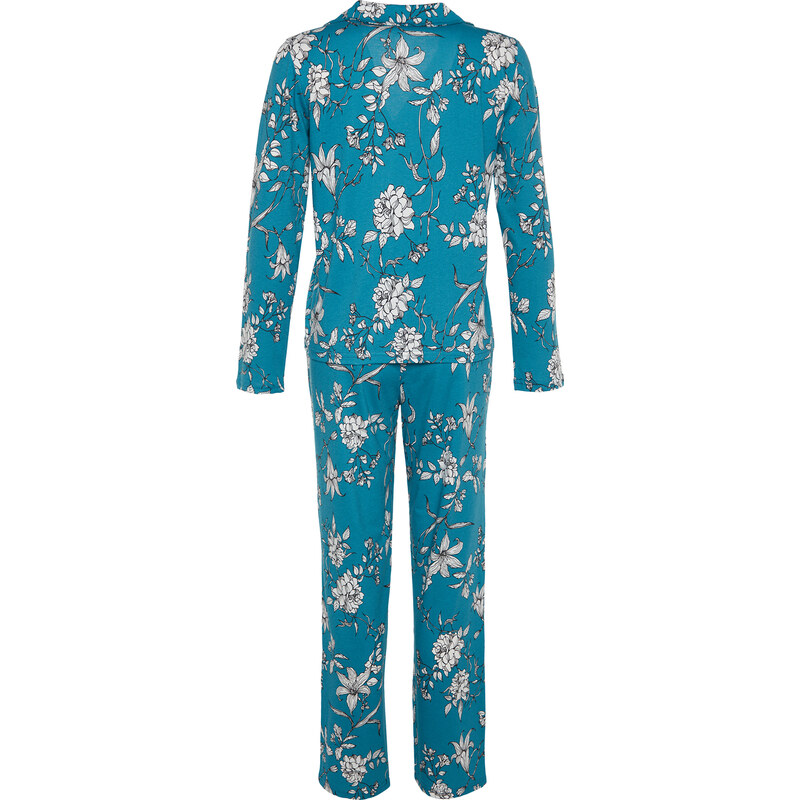 Trendyol Petrol 100% Cotton Floral Pattern Shirt-Pants and Knitted Pajamas Set