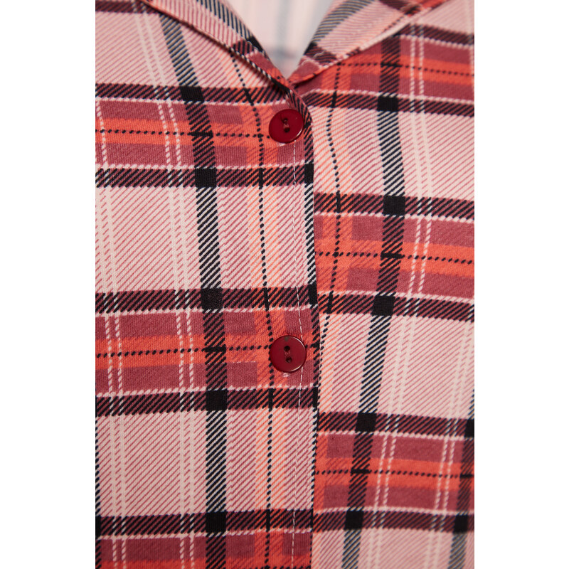 Trendyol Red 100% Cotton Plaid/Checked Shirt-Pants Knitted Pajama Set