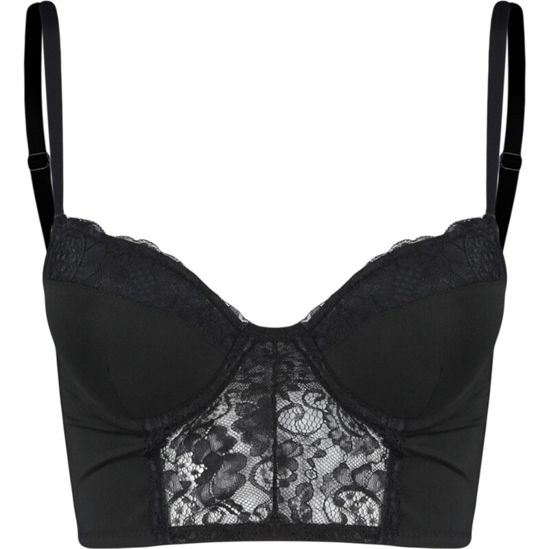 Trendyol Black Polyamide Lace Detailed Extra Push Up Bustier Knitted Bra