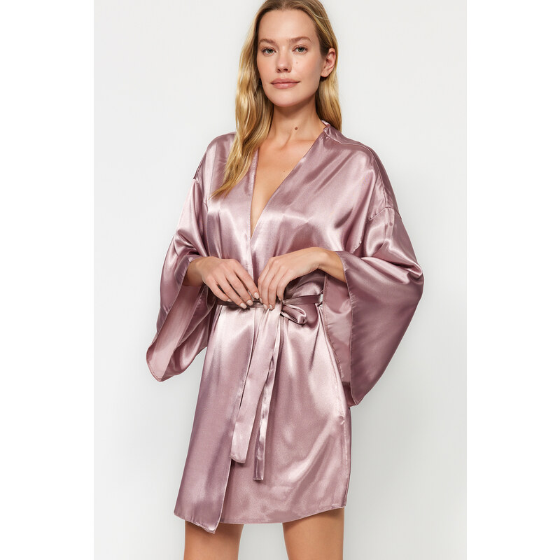 Trendyol Powder Belted Satin Woven Dressing Gown