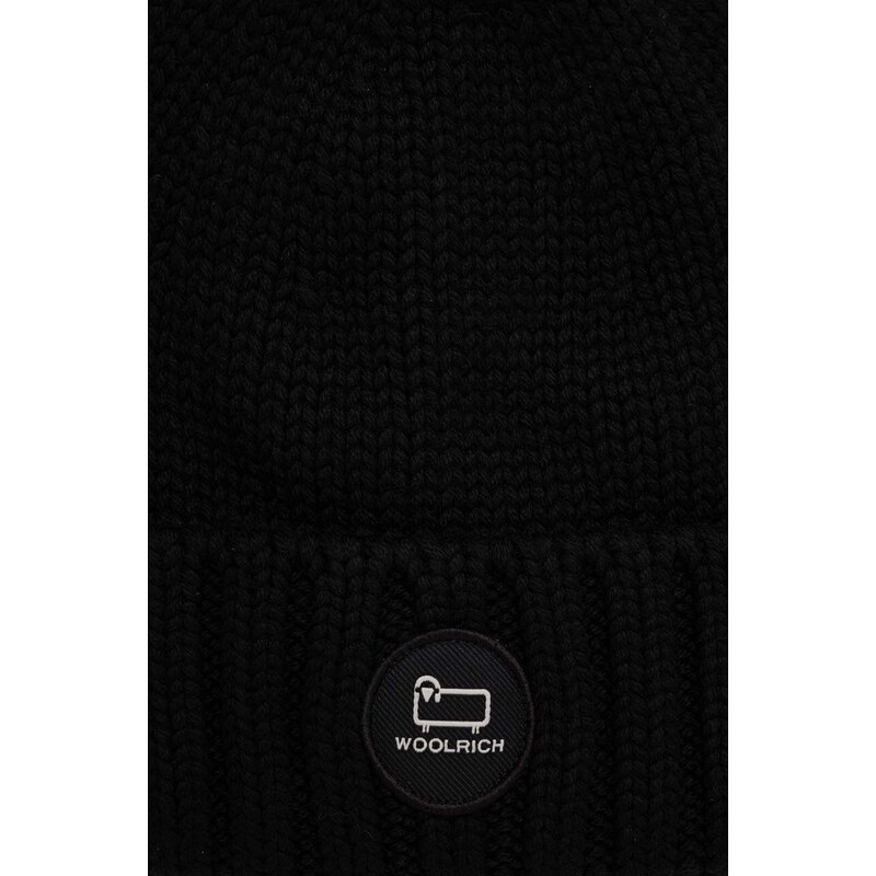 Vlněná čepice Woolrich černá barva, z husté pleteniny
