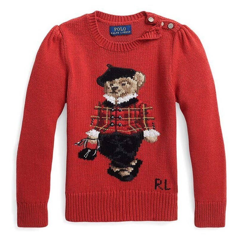 Dětský bavlněný svetr Polo Ralph Lauren červená barva