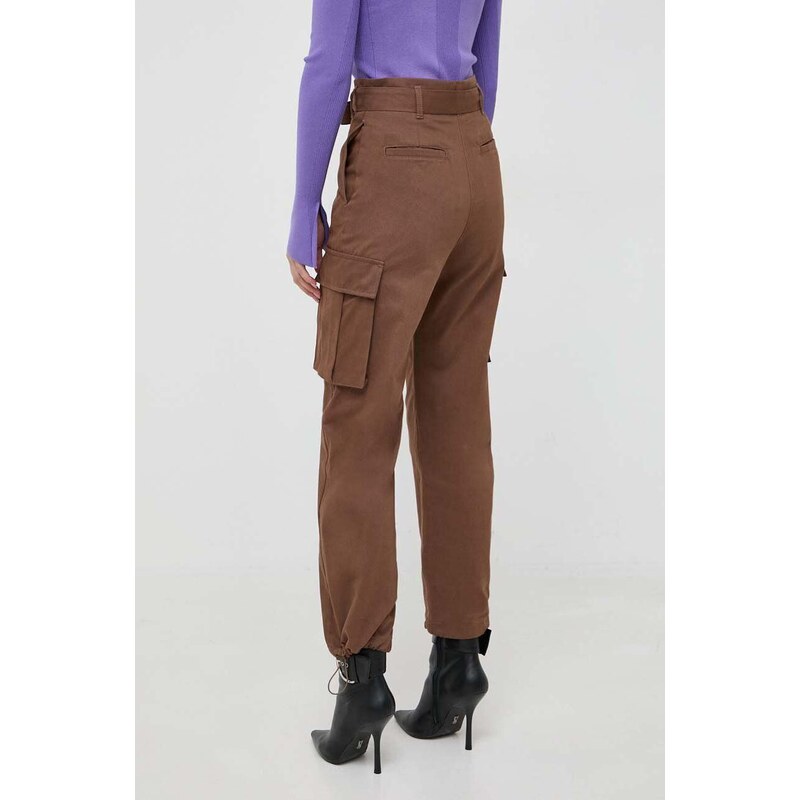 Bavlněné kalhoty Pinko hnědá barva, jednoduché, high waist