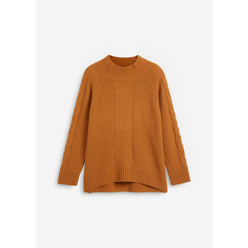 bonprix Oversize vlněný svetr s podílem Good Cashmere Standard Hnědá