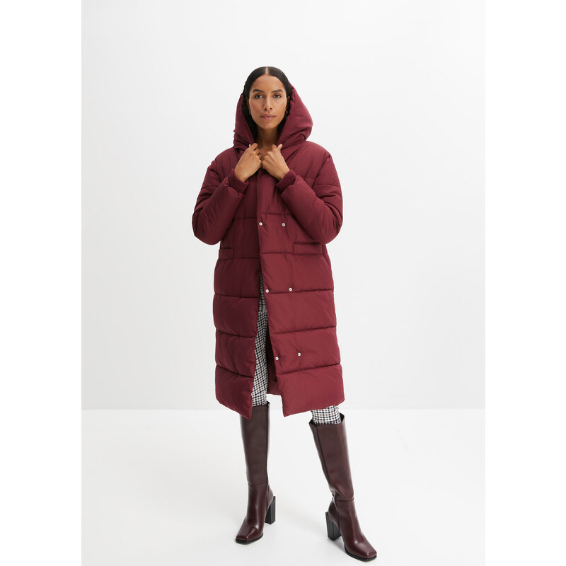 bonprix Vatovaný oversize kabát s kapucí, z recyklovaného polyesteru Červená
