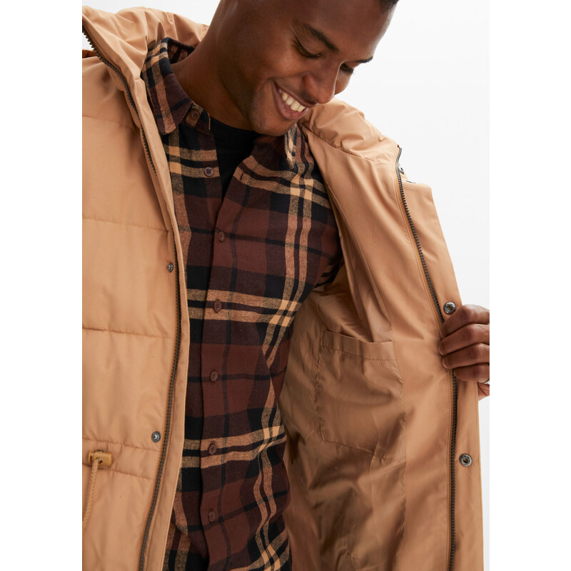bonprix Prošívaná bunda s odnímatelnou kapucí a s tunýlkem, z recyklovaného polyesteru Hnědá