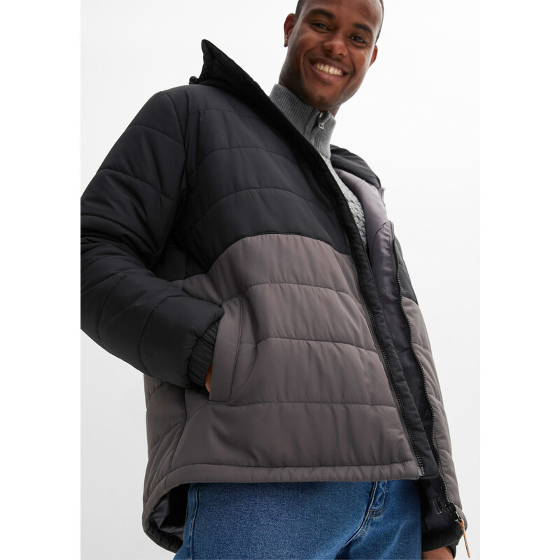 bonprix Prošívaná bunda s kapucí, z recyklovaného polyesteru Černá