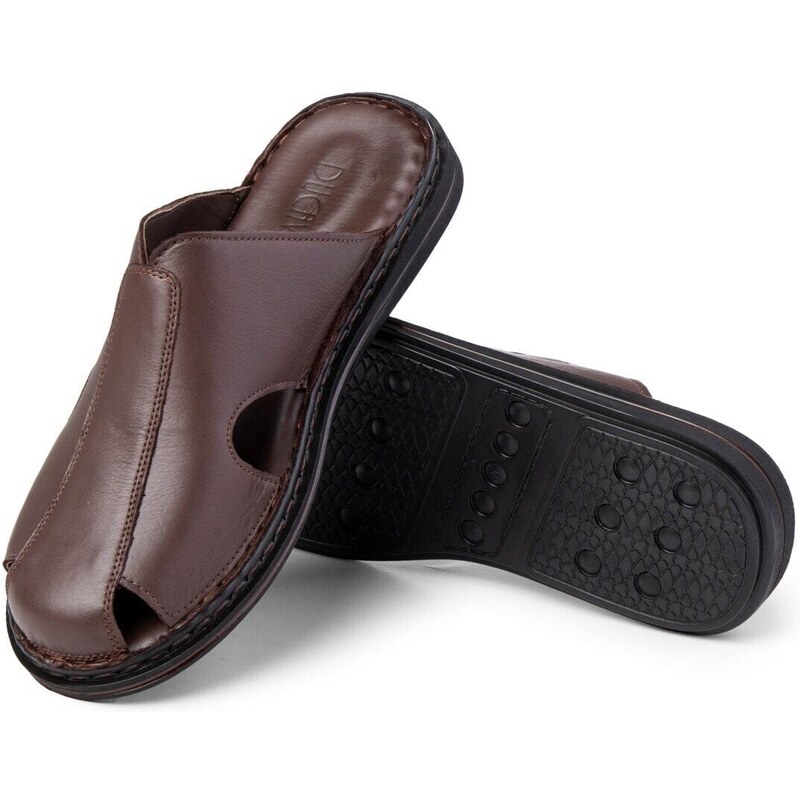 Ducavelli Stan Men's Genuine Leather Slippers, Genuine Leather Slippers, Orthopedic Sole Slippers, Lightweight Leather Sweat.