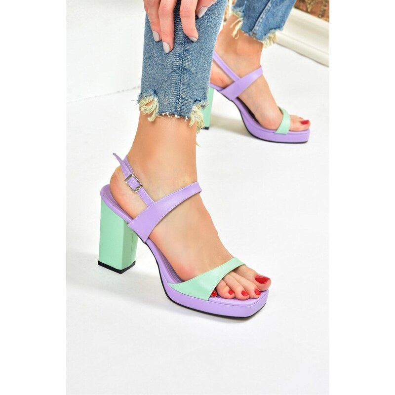 Fox Shoes Lilac/green Women's Thick Platform Heels Shoes