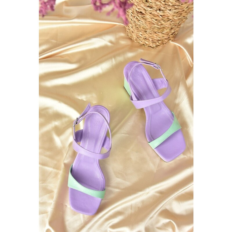 Fox Shoes Lilac/green Women's Thick Platform Heels Shoes